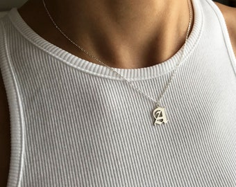 Old English Initial Necklace Silver Old English Initial Necklace Gold, Gold Letter Necklace Everyday Necklace Old English Jewelry Bridesmaid