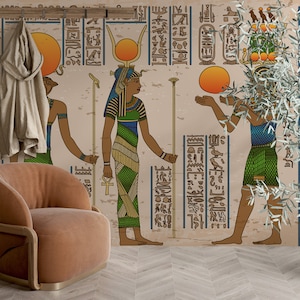 Ancient Egyptian Painting Wallpaper | Custom Wall Mural | 3D Wall Decor | Peel & Stick Photo Wallpaper | Interior | Home Decoration