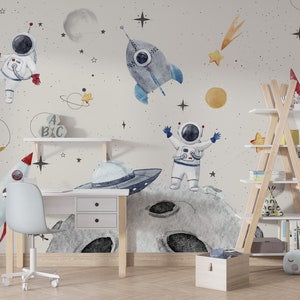 Space Party Wallpaper, Astronauts Exclusive Wall Mural For Kids | Rockets Peel and Stick Wall Decal | Interior Wallpaper | Premium Quality