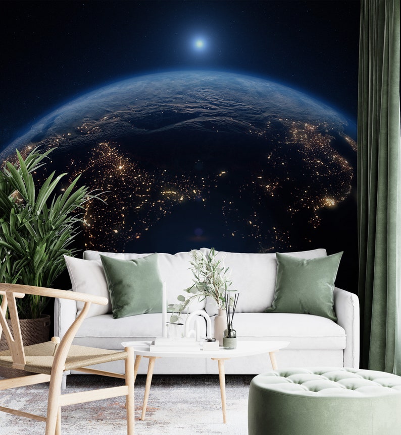 Earth From Space Wallpaper Wall Mural 3D Photo Wallpaper Etsy