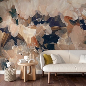 Abstract Painting Art Wallpaper, Oil Paintbrush Wall Mural For Interior | Peel And Stick Wall Decoration | Natural Brown Tints Wallpaper