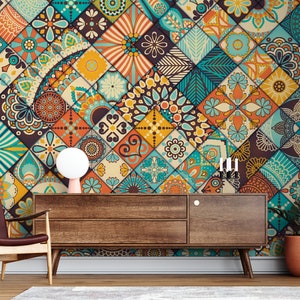 Eastern Tiles Wallpaper | Interior Wall Mural | 3D Photo Wallpaper | Non Woven or Textured or Peel and Stick | Custom Size