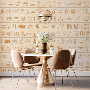 Ancient Egyptian Papyrus with Hieroglyphs Seamless Wallpaper | Textured or Peel & Stick Wall Mural 3D Photo Wallpaper For Interiors