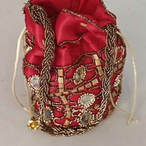Mirror Work Potli Hand Bag Indian Ethnic Embroidered Drawstring Clutch Wedding Bridal Party Accessory For Women&#39;s