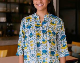 Cotton Block Print Top: Floral Indian Summer Wear