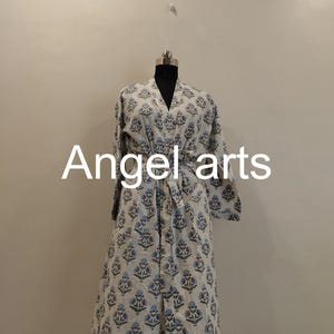 Handmade Floral Cotton Kimono Robe | Boho Loungewear | Lightweight Bathrobe | Block Print Dressing Gown | Soft Cotton Kimono | Gift for Her