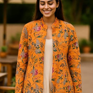 Handmade Kanta Stitch Cotton Jacket: Reversible Boho Floral Print