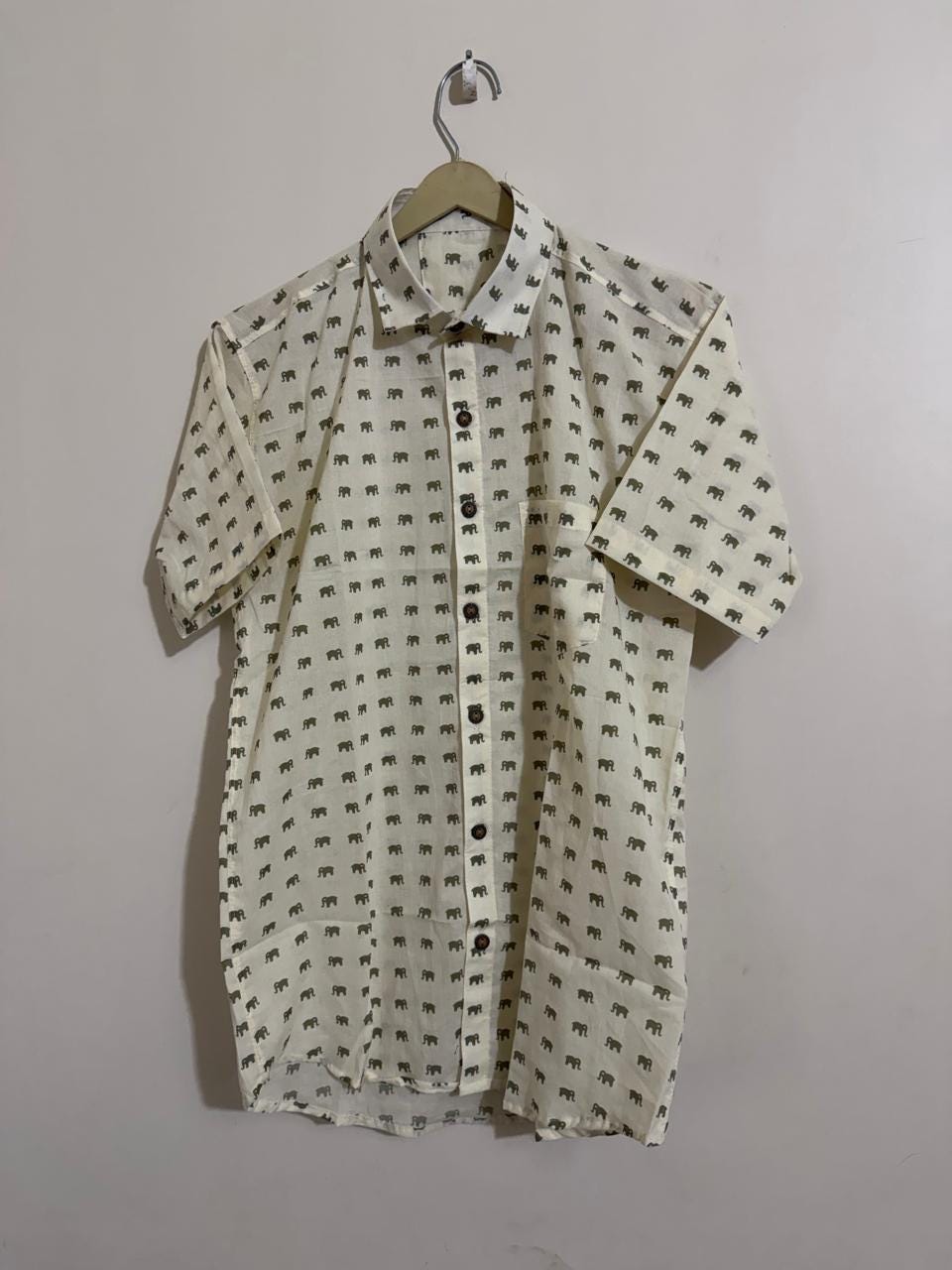 Men's Organic Cotton Hand Block Print Shirt - Elephant Boho Summer Button Down