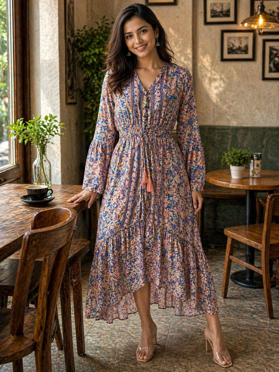 beth dutton brown polka dot dress Dutton Ranch S01 Beth Dutton Check Dress