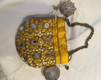 Bolso indio Potli con espejo: bolso de boda étnico