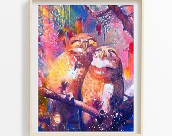 The Falling In Love Owl Couple Digital Art Print