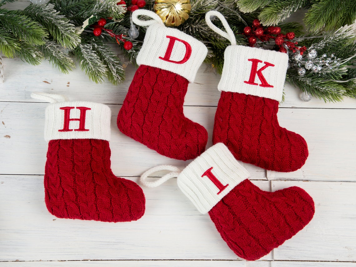 Initial Cable Knitted Stocking Mini Monogrammed Stocking Etsy