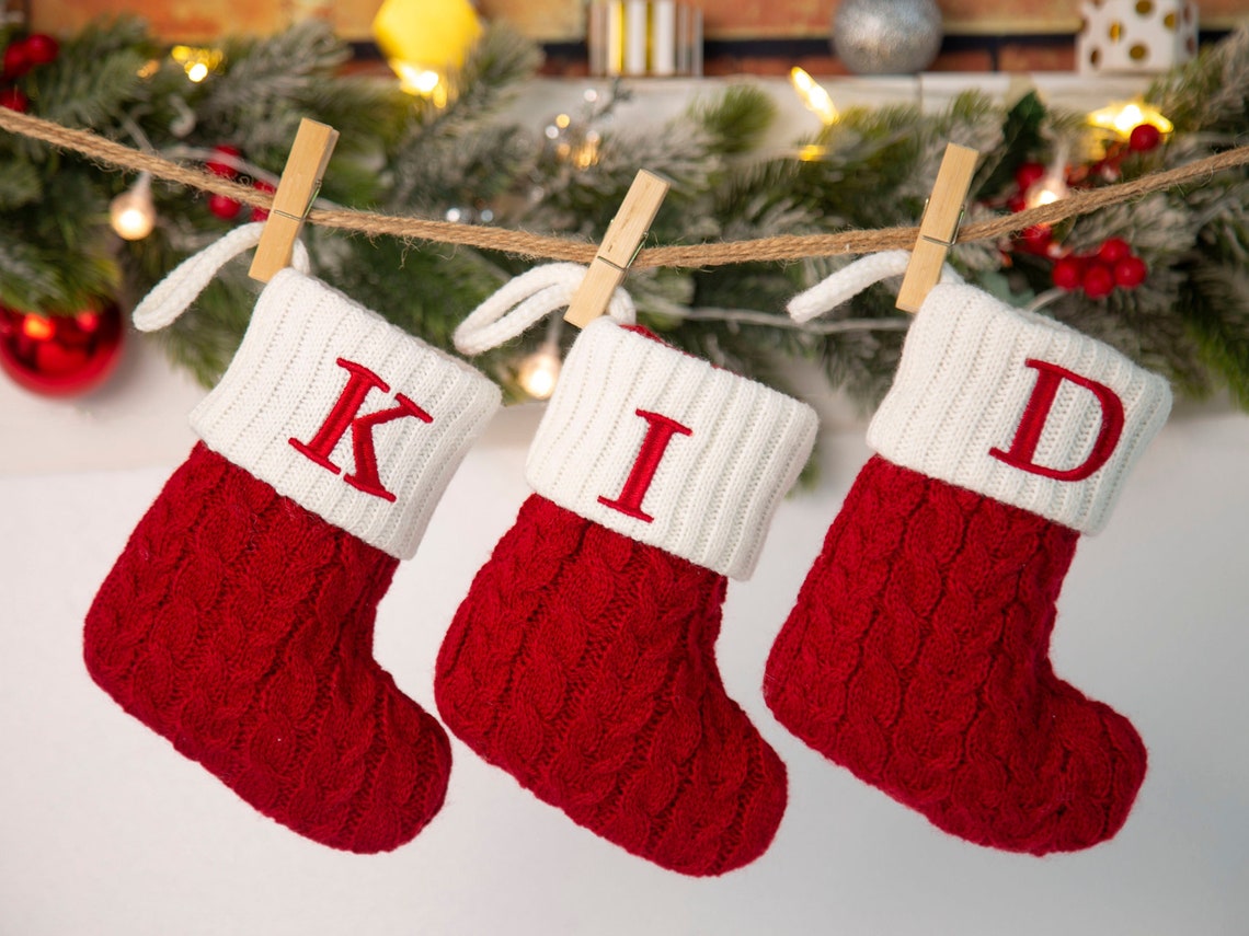 Embroidered Christmas Stocking Initial Cable Knit Stocking Etsy Christmas Stocking Initial