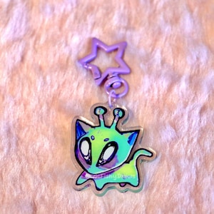 Alien Cat Double Sided Glitter Acrylic Keychain 5cm/1.9"