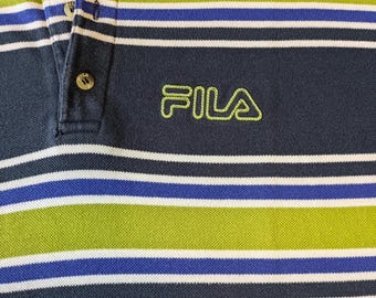 Vintage Fila T Shirt Mens Striped Polo Size M Button Up Cotton 90s Retro Logo #A