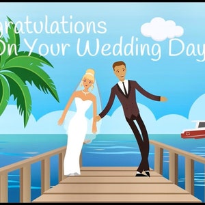 Dessin animé de cadeau de mariage personnalisé, carte de mariage numérique, cadeau de mariage unique, cadeau pour couple, cadeau de mariage à la plage, pour marié