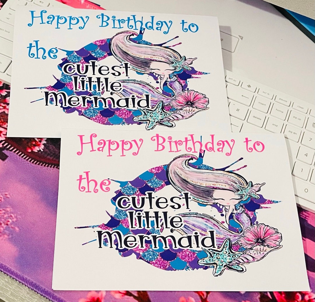 Mermaid Birthday Cards, 2 Printable Birthday Cards for Girl, Mermaid ...