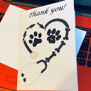Vet thank you card, printable thank you card for vet, digital file, print your own greeting card, downloadable card, upsanddownloadsUK, blk