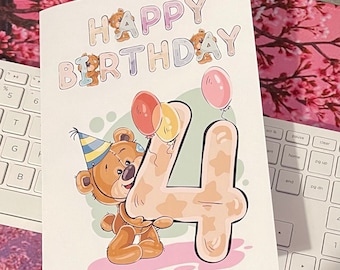 4th Birthday card, Happy Birthday 4