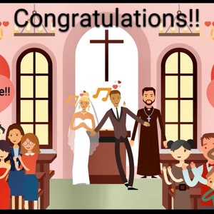 Wedding video card, digital file, wedding gift, digital animation, wedding day gift, ecard video for bride and groom, church wedding