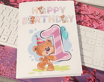 1st Birthday card, Happy Birthday 1