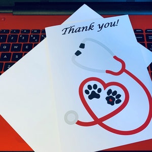 Vet thank you card, printable thank you card for vet, digital file, print your own greeting card, downloadable card, upsanddownloadsUK, red