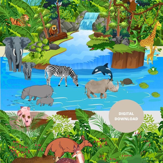 Jungle Animals Nursery Printable for Kids Bedroom Jungle - Etsy