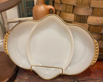 Fire King Milk Glass Gold Trim Divided Dish