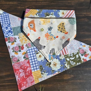 Patchwork Chicken Dog Bandana, Reversible Snap-On Style