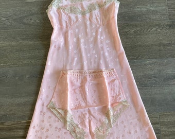 Jupon rose en soie vintage fait main en satin, chemise de nuit des années 40