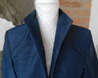 Giacca Donna Vintage Rena Lange Boutique Shantung di Seta Blu