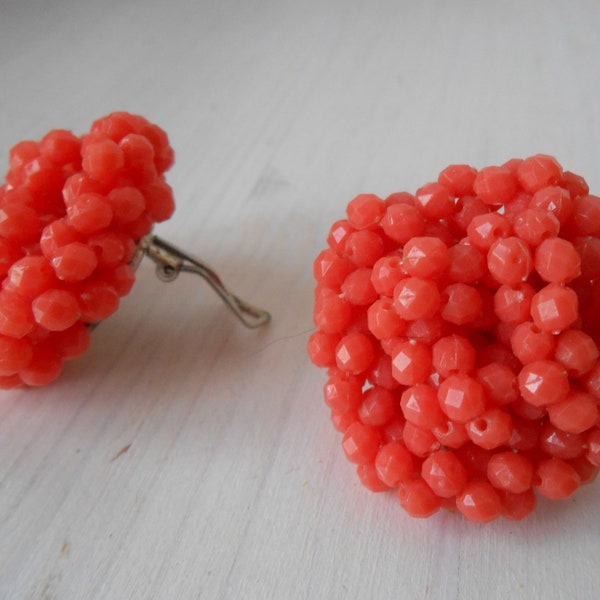 Vintage Earrings 60s Clip on Coral Red