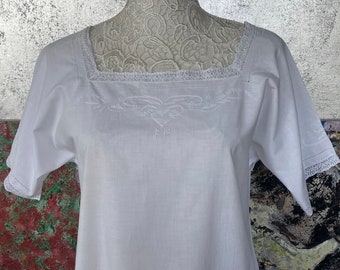 Vintage Nachthemd Weiß Baumwolle Romantisches 40er Jahre Nachthemd