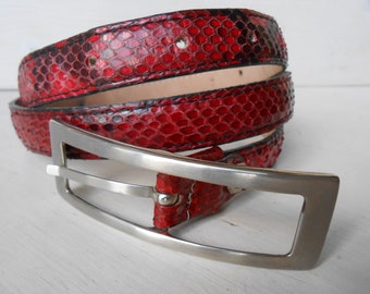 Vintage Belt Genuine Pyithon Leather Red Woman 90s Belt
