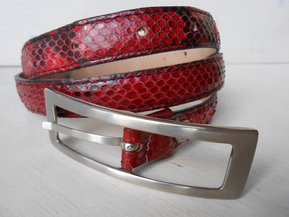 Vintage Belt Genuine Pyithon Leather Red Woman 90s Belt - Etsy display picture 3