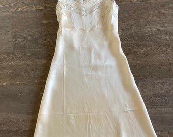 Vintage Silk Satin Ivory Petticoat Handmade Nightgown 40s