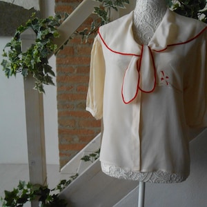 Vintage Woman Blouse Silk Sailor Shirt 40s Nautical Style