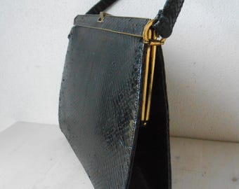 Bolso vintage negro de piel de serpiente auténtica de los años 50