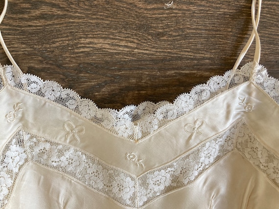 Vintage Silk Satin Ivory Petticoat Handmade Night… - image 3