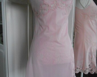 Vintage Petticoat Pink Nightgown 70s Lace