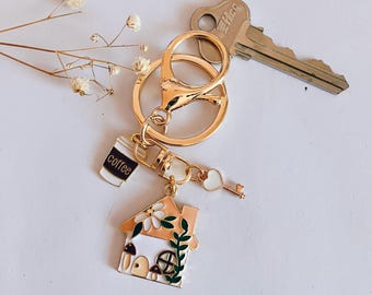 Home Lover Keychain | Bag Charm | House Owner Coffee Lover Gift | Custom Keyring | Keys Accessory