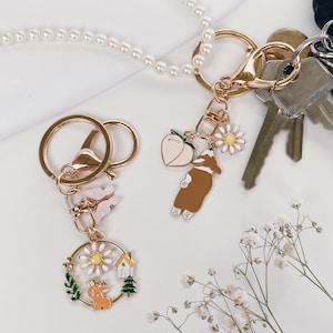 The Enchanted Garden Keychain | Bag Charm | Lobster Clasp| Corgi Dreamer / Dear Bambi | Custom Keyring | Gift