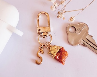 Custom Tiger Eye Crystal Charm with Personalised Letter | Airpods Keyring Birthstone Accessory | Custom Bag Pendant | Birth Crystal Gift