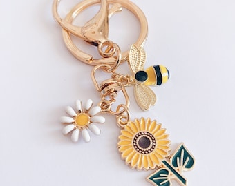 Sunflower Bee Keychain | Bag Charm | Sunflower Nature Gift | Custom Keyring | Keys Accessory