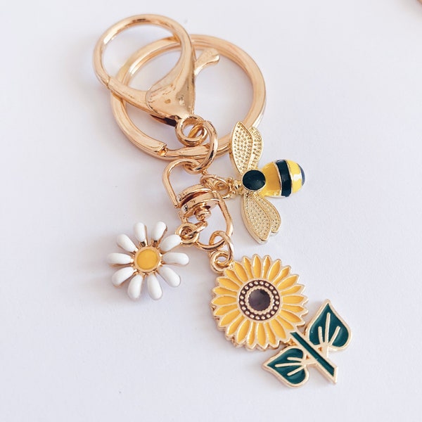 Sunflower Bee Keychain | Bag Charm | Sunflower Nature Gift | Custom Keyring | Keys Accessory