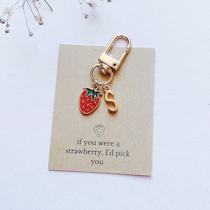 Personalised Strawberry Charm with Initials & Gift Message / Love Letter | Airpods Keyring Accessory | Custom Bag Pendant | Gift