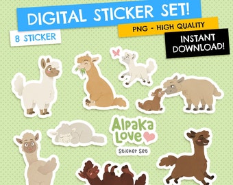 Alpaka Love - 8 Sticker Set PNG (Digital DOWNLOAD)