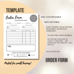 Canva Order Form Template | Small Business Printable & Customizable Order Form Template | Canva
