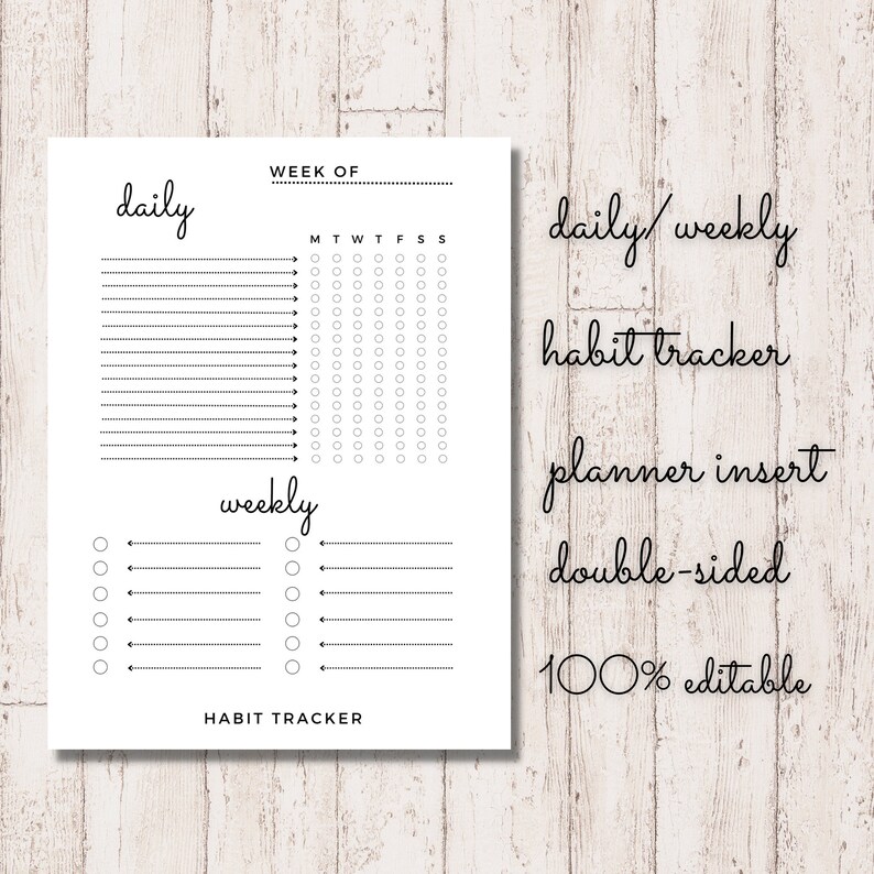 Printable Habit Tracker Planner Insert Editable Planner Insert Canva
