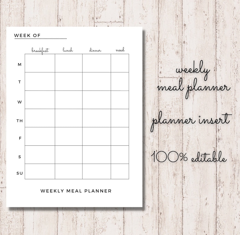 Printable Weekly Meal Planner Insert | Editable Planner Insert | Canva ...